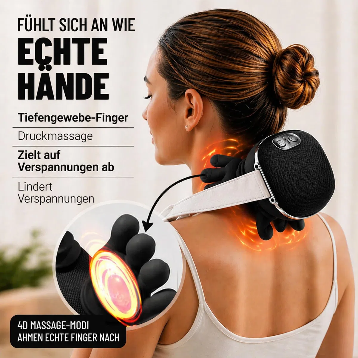 BeFit24 Nackenmassagegerät 4D mit Wärme, Kabellos, Tiefengewebe Massagegerät für Nacken Schulter Rücken, Effektiv gegen Schmerzen & Verspannungen, Ideal für Büro, Zuhause & Geschenk