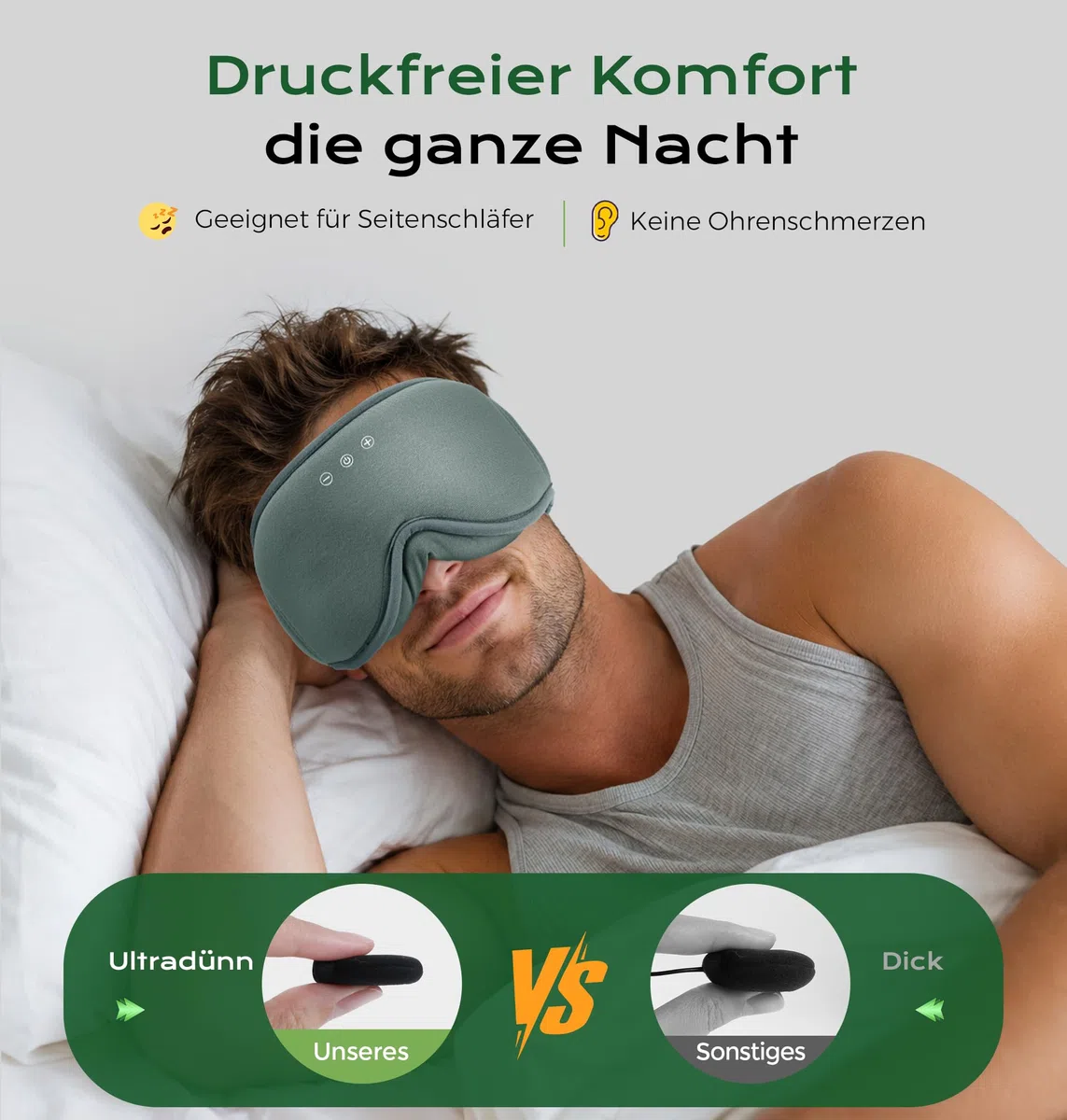 MUSICOZY Schlafmaske mit kopfhörer | 100% Schatten 3D Schlafkopfhörer schlafmaske Bluetooth Weich Augenmaske aus Bio-Bambus-Baumwolle für Reisen,erholsamen| Bluetooth 5.4 Schlaf Kopfhörer