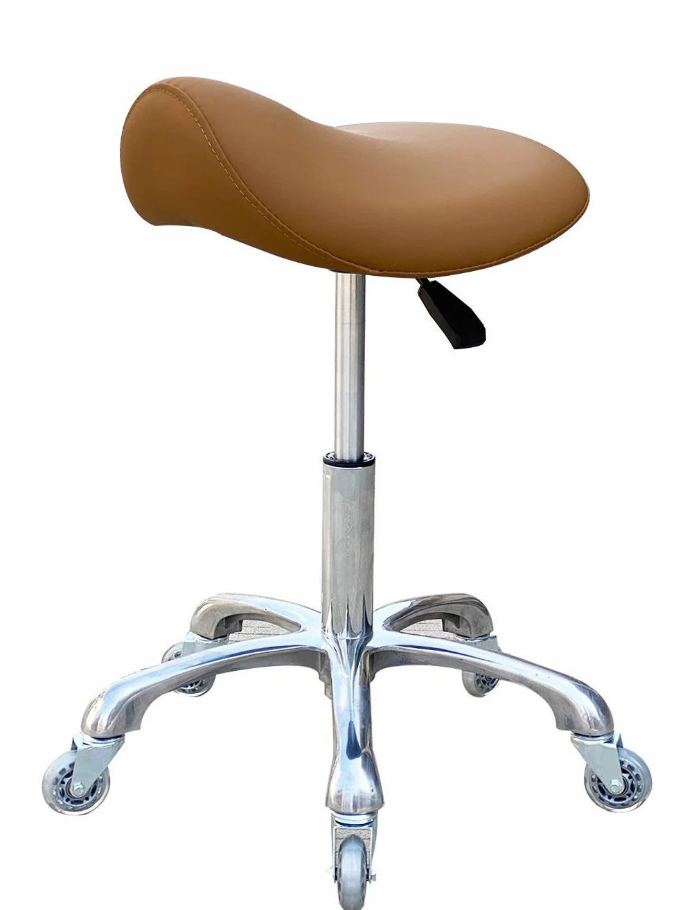Professioneller Sattelhocker mit Rollen, ergonomisch, drehbar und höhenverstellbar, für Klinik, Zahnarzt, Schönheitssalon, Tattoo, Büro (Camel)