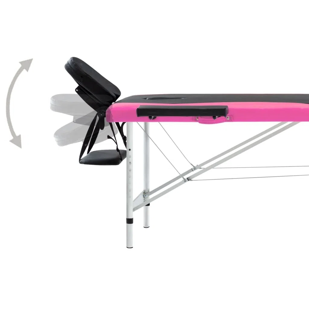 Massageliege klappbar 2-Zonen mit Aluminiumgestell, Tragetasche, verstellbare Kopfstütze & Armlehnen, Kosmetikliege für Massage und Physiotherapie, Schwarz-Rosa