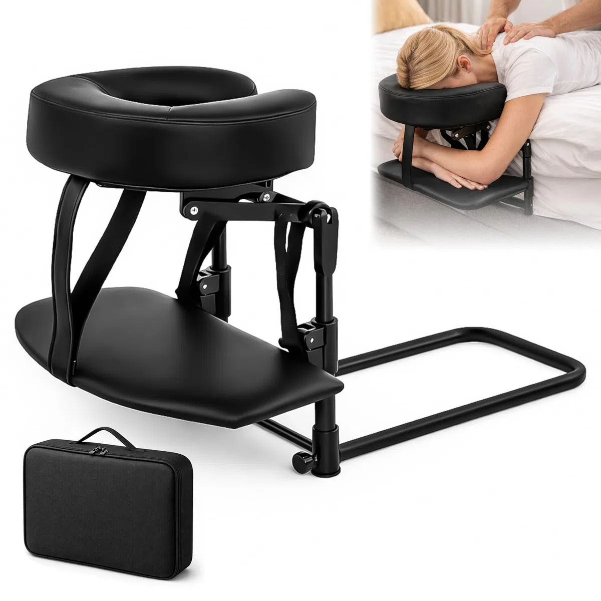 Massage Kopfstütze für Bett, Höhe 14–45 cm, Ergonomische Kopfstütze & Kissen mit Gesichtsschlitz, kompatibel mit Massageliege, Massagetisch, Kosmetikliege, Kopf Massage Zubehör, mit Armlehne