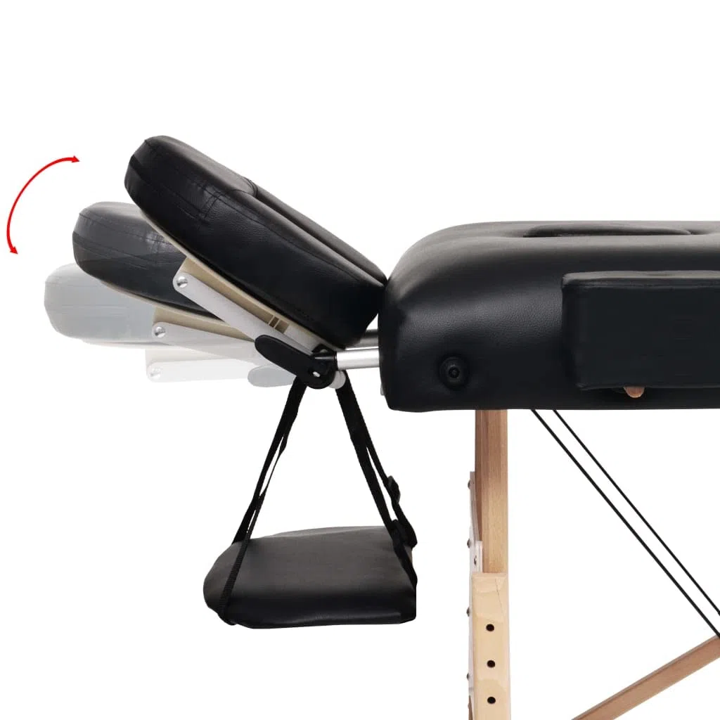 Massageliege 2-Zonen klappbar, 10 cm Polsterung, höhenverstellbare Mobile Massagebank mit Tragetasche, Kosmetikliege aus Massivholz, Schwarz