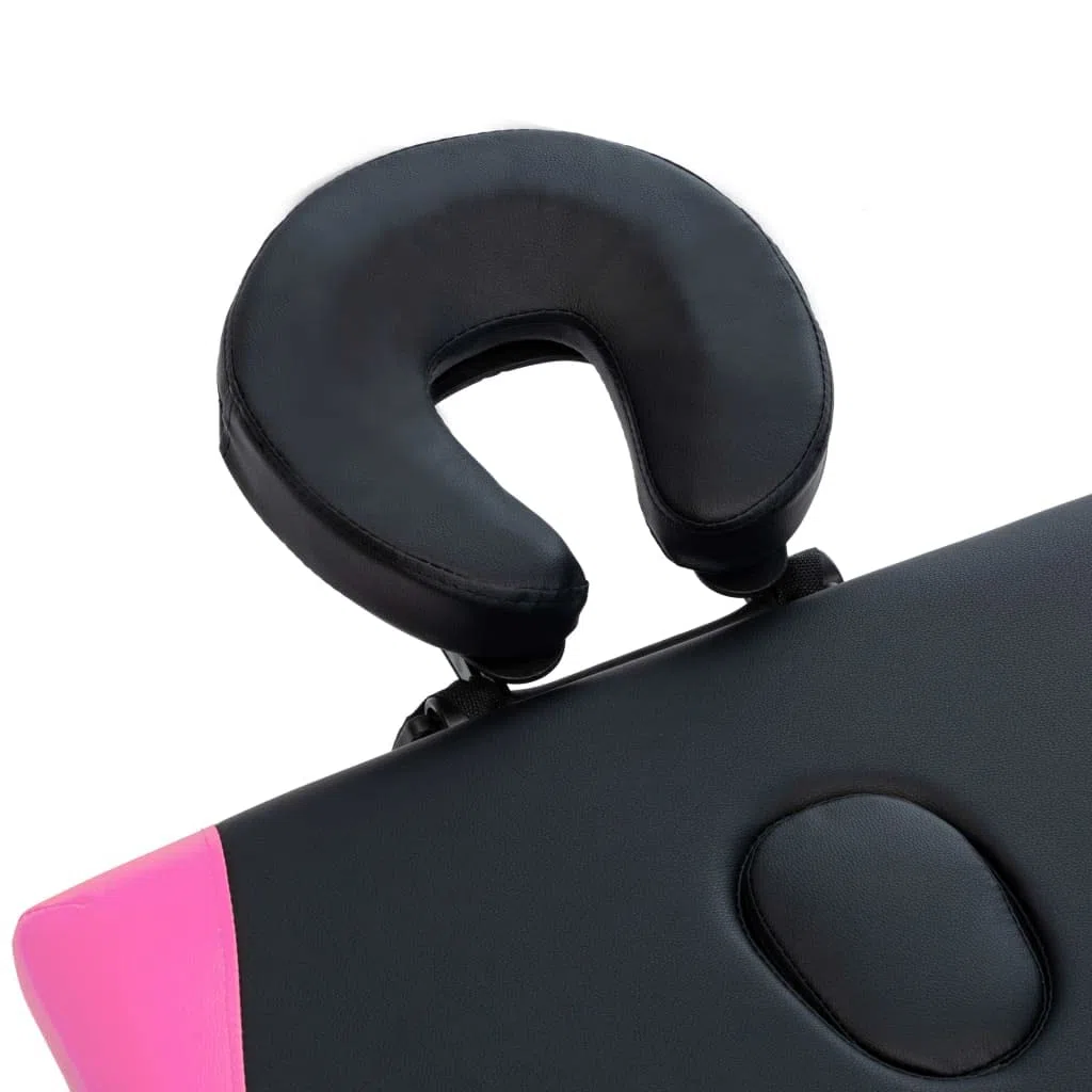 Massageliege klappbar 2-Zonen mit Aluminiumgestell, Tragetasche, verstellbare Kopfstütze & Armlehnen, Kosmetikliege für Massage und Physiotherapie, Schwarz-Rosa