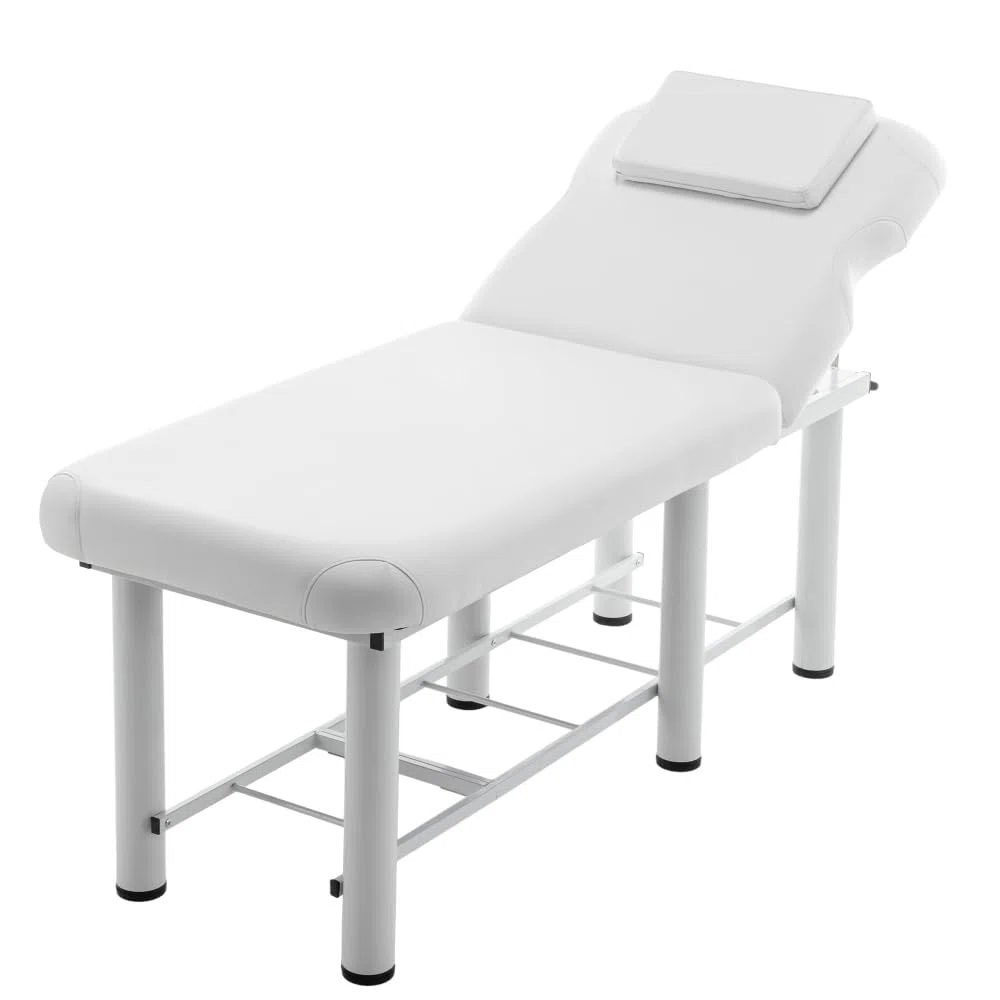 Professioneller Massagetisch, Rückenlehne verstellbar, abnehmbare Kopfstütze, untere Regalaufbewahrung, Memory Foam Layer Salon Bed, Weiß