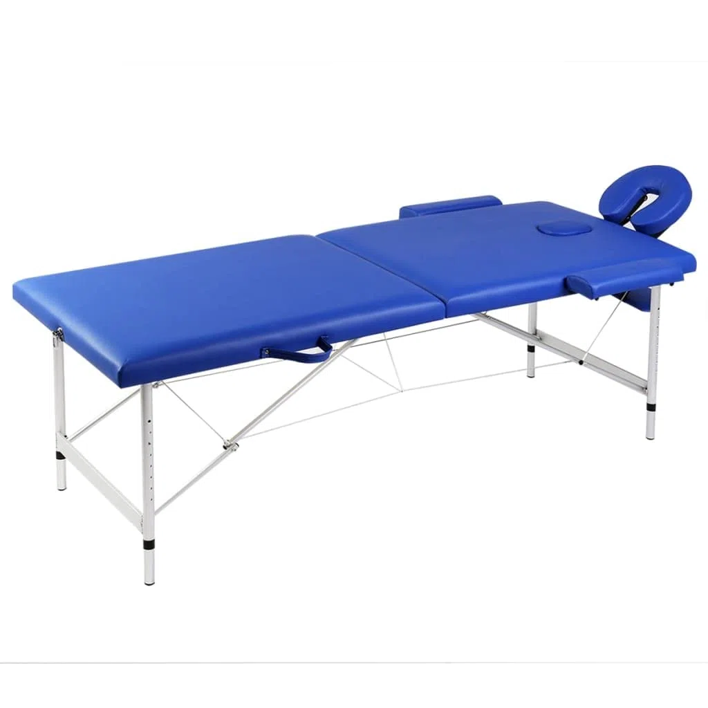 Massageliege Klappbar 2-Zonen, Höhenverstellbare Kosmetikliege mit Aluminiumgestell, Tragbare Therapieliege inkl. Tragetasche für Massage, Reiki und Shiatsu, Blau