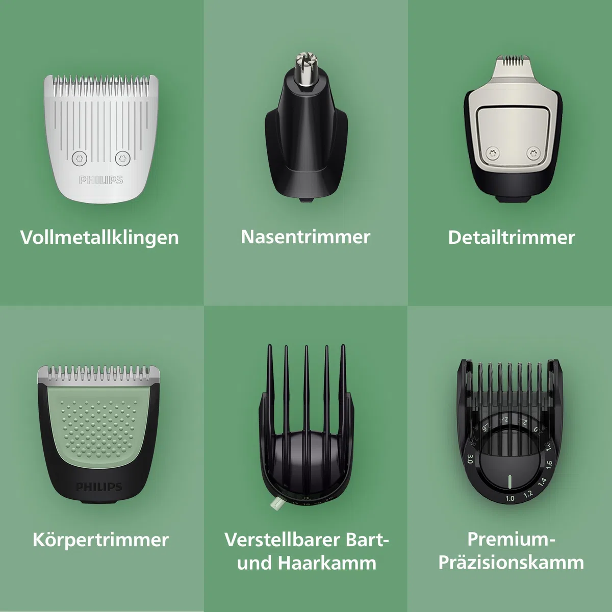 PHILIPS Multigroom Series 7000 All-in-One 17-teiliger Barttrimmer und Haarschneider für Gesicht, Kopf und Körper, selbstschärfende Metallklingen, 26 Längeneinstellungen (0,5-20 mm), Modell MG7961/15