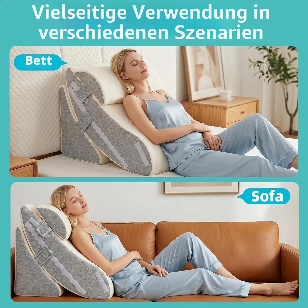 Bettkeilkissen-Set, 3-teilig, verstellbar, Schaumstoff für die Erholung nach Operationen, zur Linderung von Säurereflux und Rückenschmerzen, ergonomisches Neigungskissen zum Sitzen im Bett