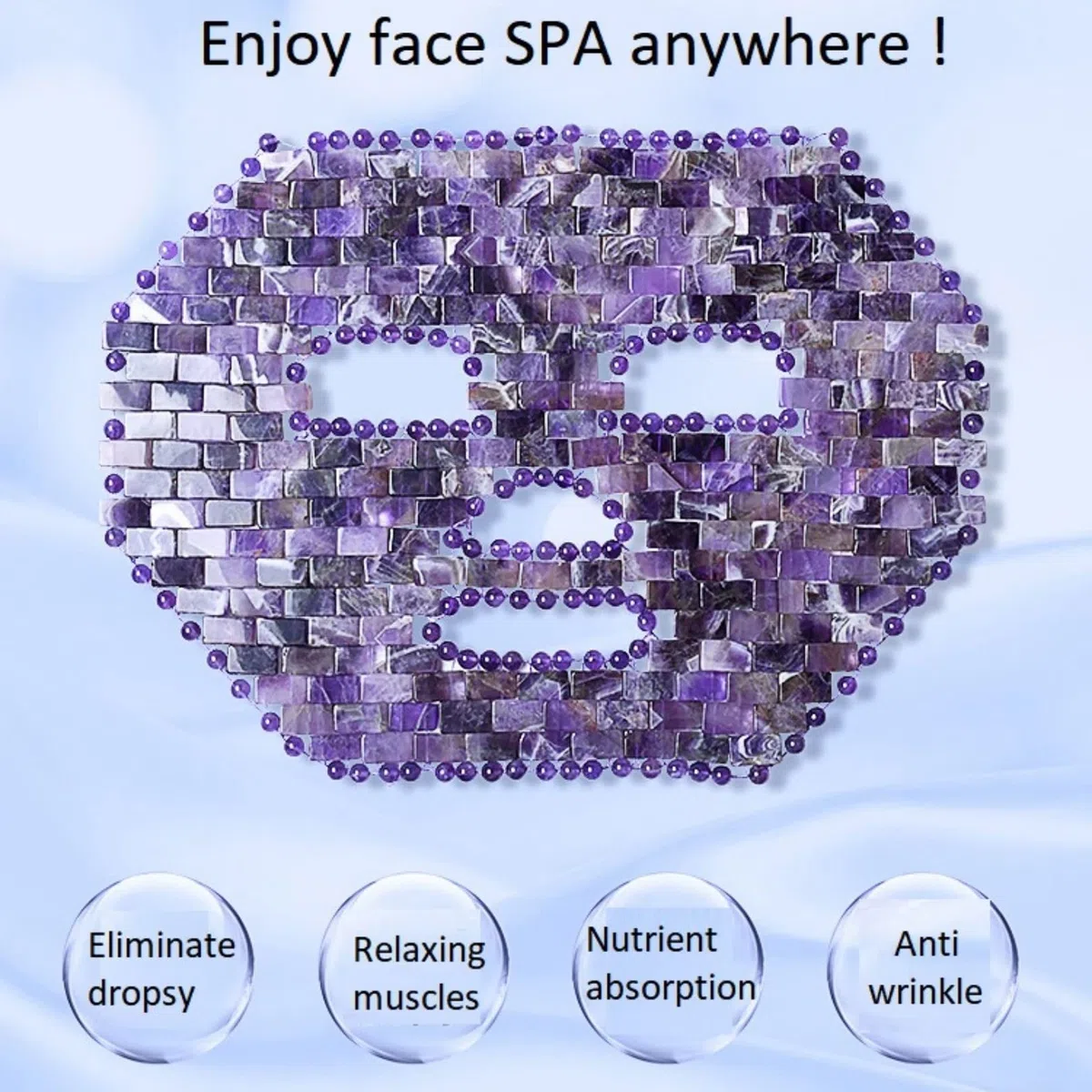 Rosenquarz-maske Amethyst gesichtsmaske mit Jade blume roller Gua Sha-set für Spa-hautpflege-werkzeug Kältetherapie Schönheitswerkzeug Zur Linderung von Gesichts ( Color : Purple , Size : 1 PCS )