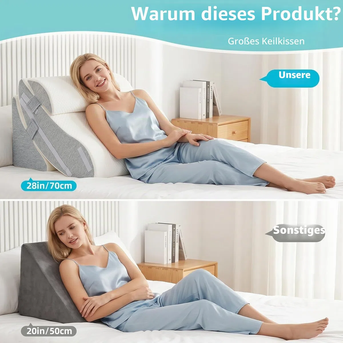 Bettkeilkissen-Set, 3-teilig, verstellbar, Schaumstoff für die Erholung nach Operationen, zur Linderung von Säurereflux und Rückenschmerzen, ergonomisches Neigungskissen zum Sitzen im Bett