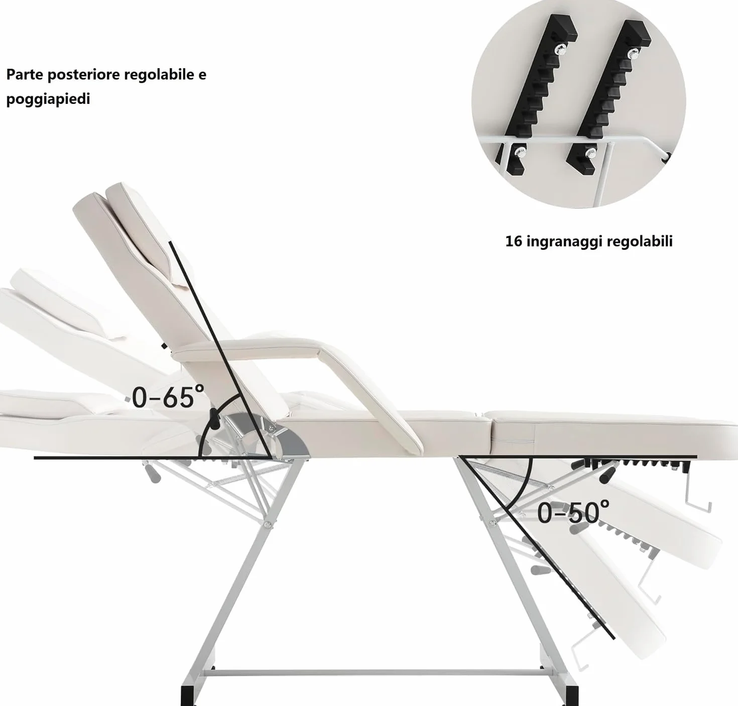 Massageliege mit Rollhocker Kosmetikliege Klappbar Professionelle Weiß | 3 Zonen Höhenverstellbar Massagetisch Massagebett für Beauty SPA Eye Lash's, Tattoos und Pediküre