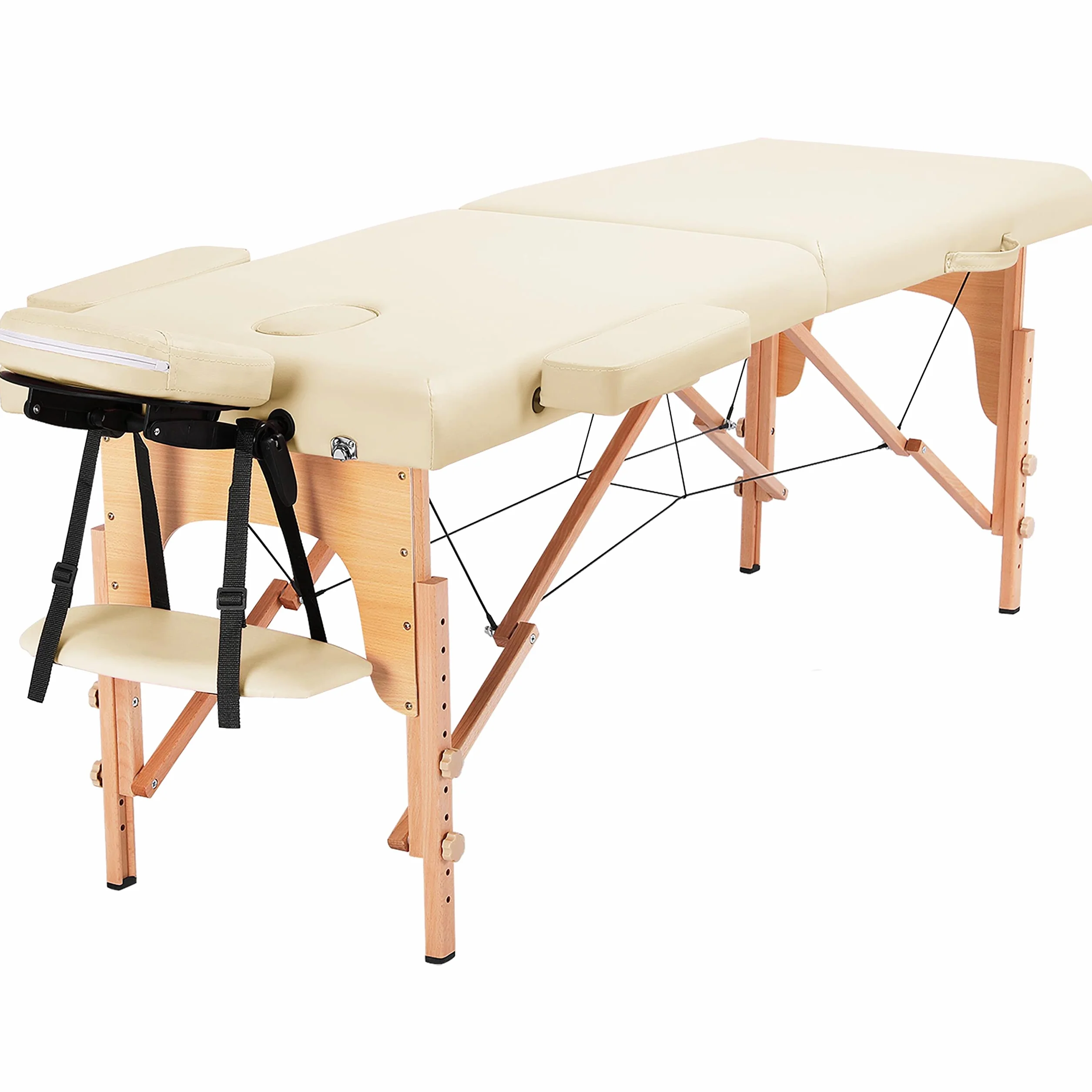 Yaheetech Massageliege Mobile Massagetisch 2 Zonen Tragebares Massagebett höhenverstellbar Holzfüßen inkl. Kopfstütze & Armlehnen 213 × 82 x 85,5 cm bis 250 kg Belastbar