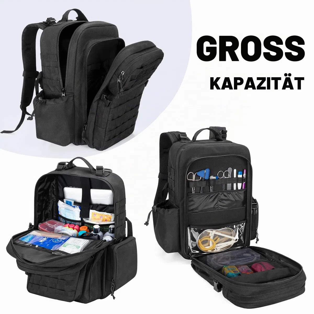 Damero Taktischer Rucksack, Trauma, leer, Molle Bag First Aid Bug Out Medizinische Taktiktasche für Camping, Schwarz