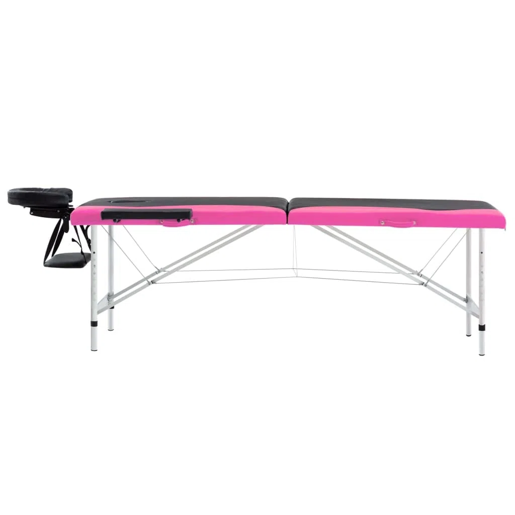 Massageliege klappbar 2-Zonen mit Aluminiumgestell, Tragetasche, verstellbare Kopfstütze & Armlehnen, Kosmetikliege für Massage und Physiotherapie, Schwarz-Rosa