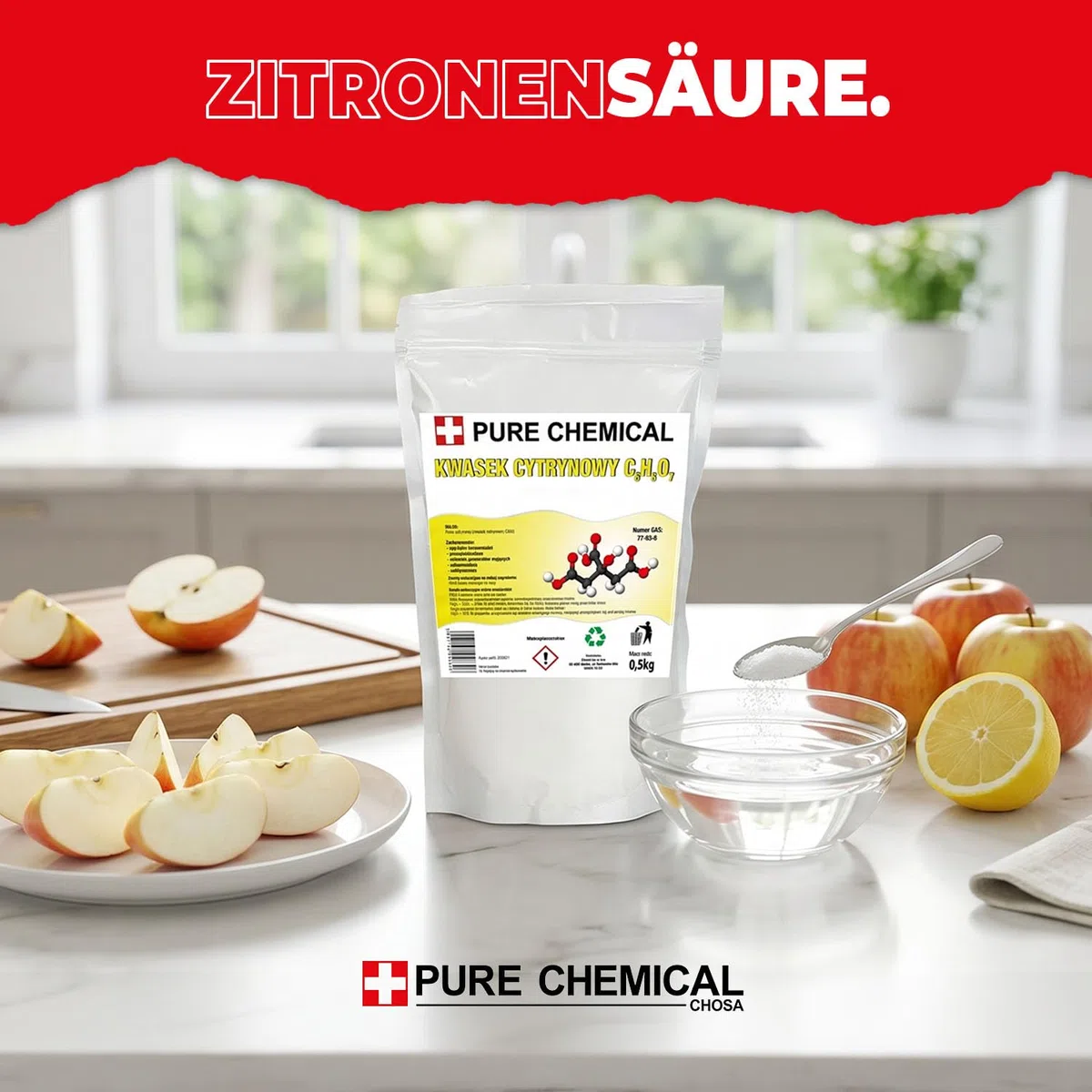 CHOSA Zitronensäure Pulver 25kg - 100% Reines -vielseitiger Entkalker & Haushaltsreiniger -ideal zum Putzen, Entkalken & Kochen