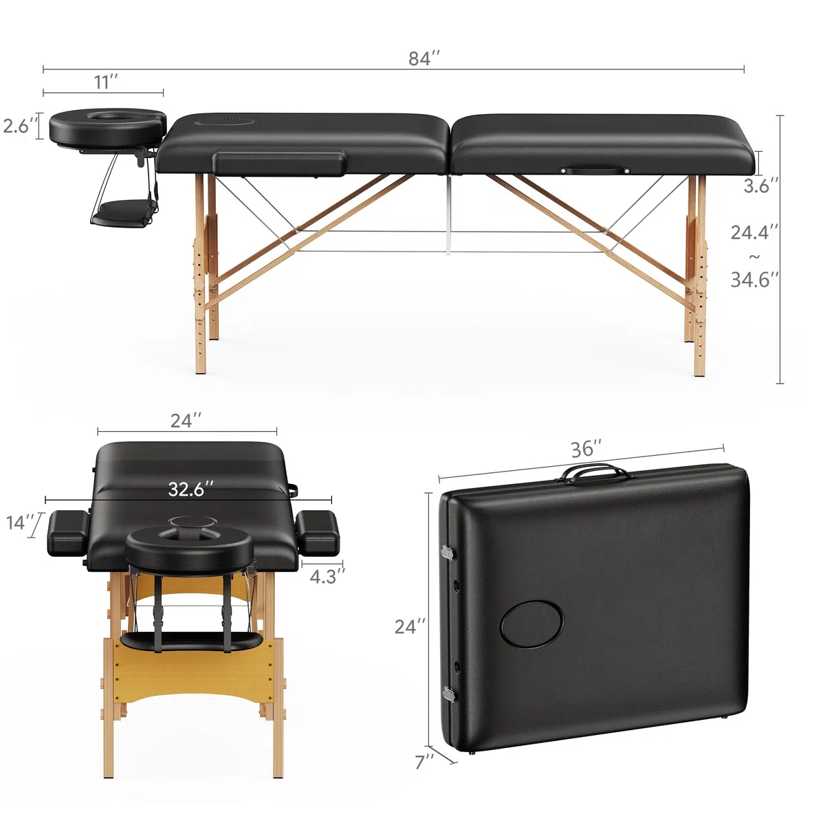 Brelley Mobile Massageliege Klappbar 2 Zone, Höhenverstellbare Professionelle Massagetisch mit Kopfstütze Armlehnen, Für Spa Salon Tattoo Schönheit