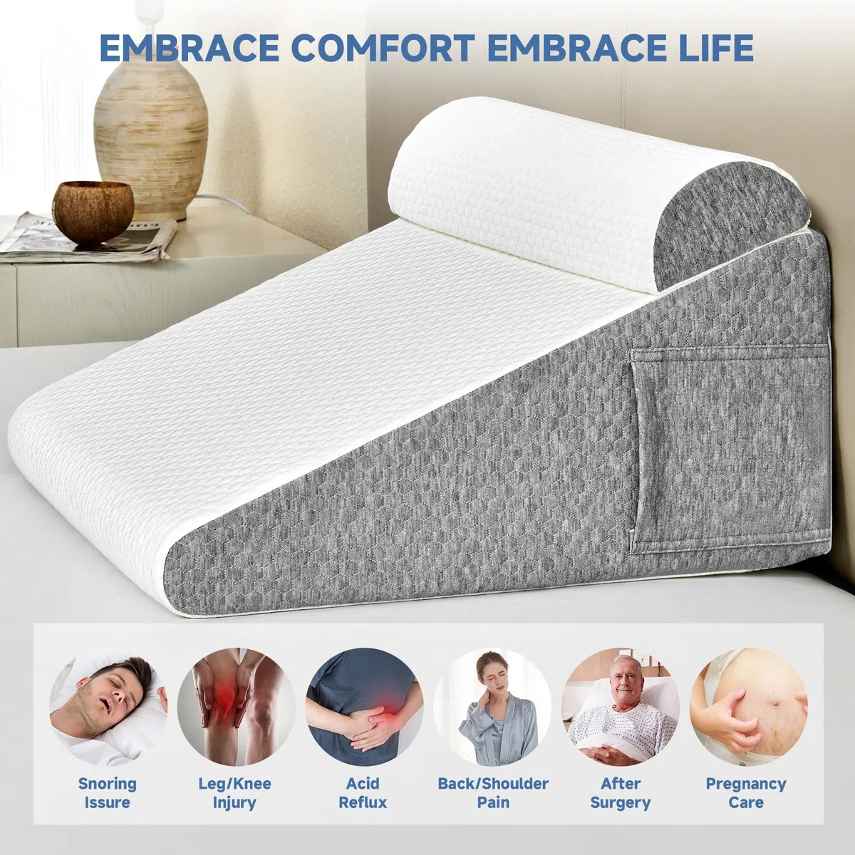 Keilkissen für Bett und Sofa,Reflux Kissen Erwachsene | Beine mit Waschkissen heben Kissen, Schlaf Atmung unterbrochen Reflux Kissen, Matratzenkeil Erwachsene, Betterhöher