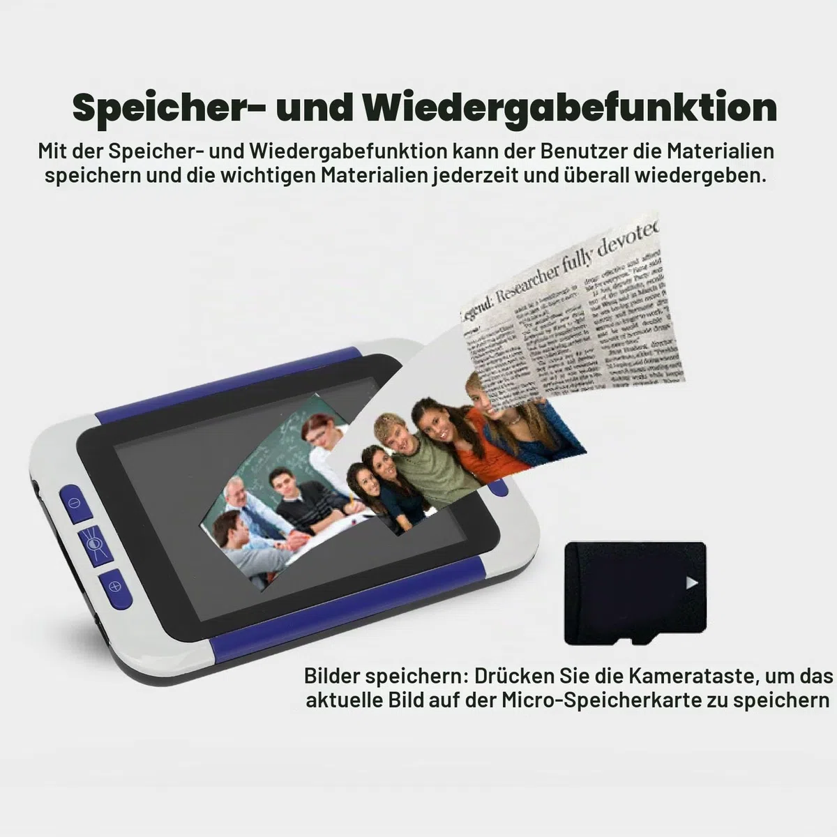 Tragbare Digitale Lupe, 2-32fache Vergrößerung Elektronische Lesehilfe für Fern-Nahsicht Handliche Video-Lupe 26 Farbmodi Bildschirmlupe für Sehbehinderte, Kinder, Senioren