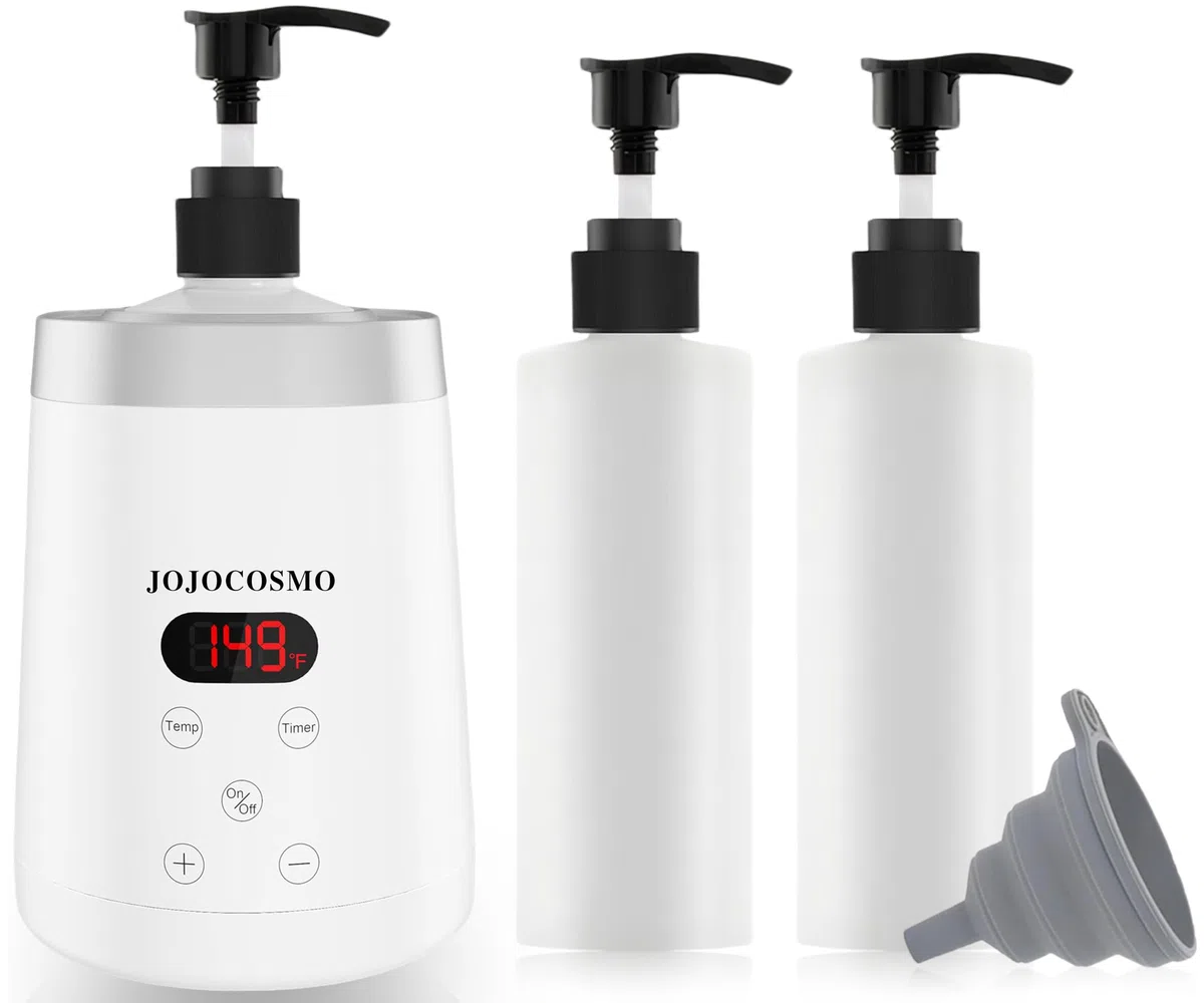 Massageöl-Wärmer,Massageölwärmer mit zwei Ölflaschenspender, stufenloser Erwärmer von 0 bis 65 °C,Lotion Flaschenwärmer Spenderheizung, for Salon, Haushalt Massageöl Flaschenwärmer,Weiß
