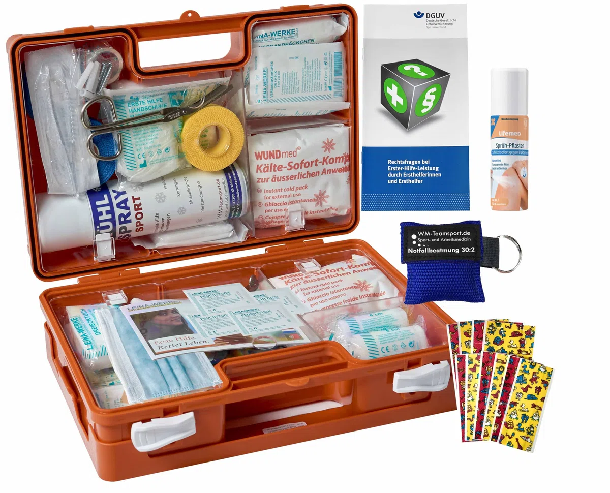 Sport-Sanitätskoffer PLUS 2 Erste-Hilfe-Koffer nach aktueller DIN 13157 inkl. DIN 13164 + Sportausstattung INKL. Sprühpflaster