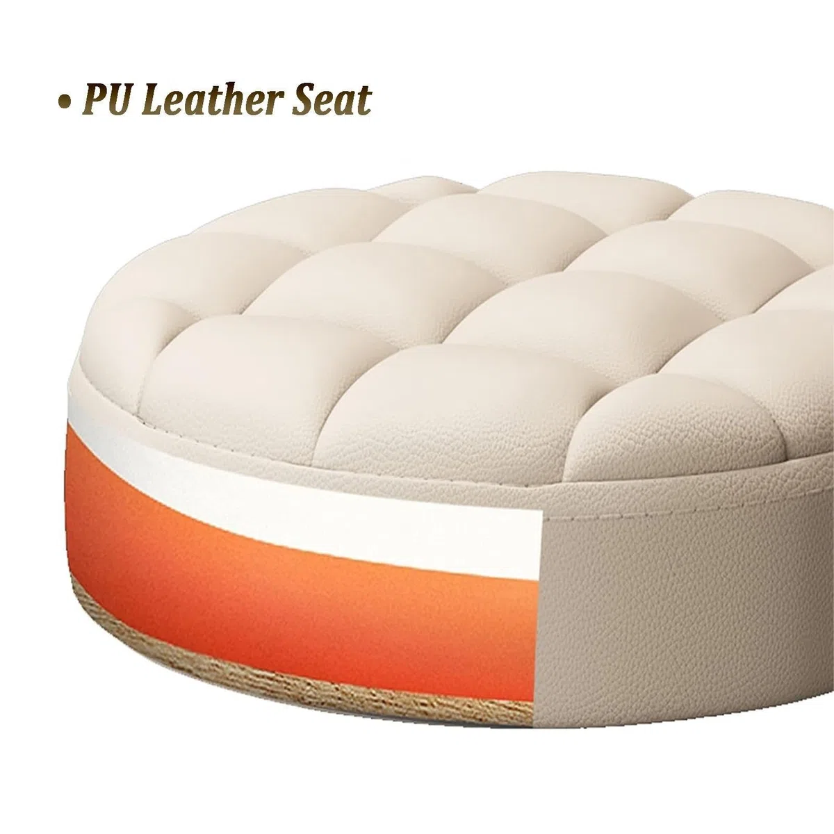 Hocker Für Das Homeoffice, Rund, Rollbar, Kosmetikhocker Auf Rollen, Verstellbarer, Drehbarer Massagestuhl Für Zeichen- Und Spa-Salon Mit Sitz Aus PU-Leder Und Goldenem Edelstahlrahmen,Brown