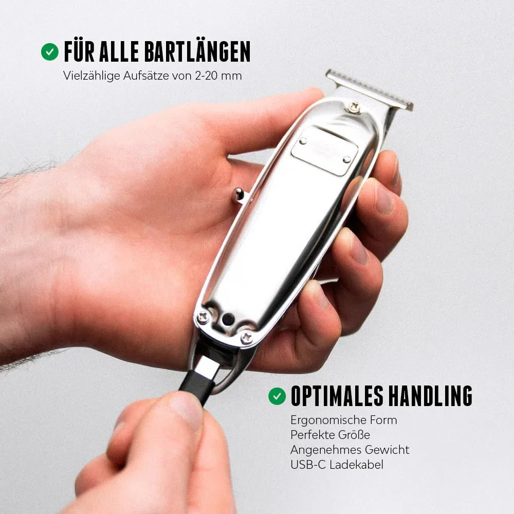 Brooklyn Soap Company - Brooklyn Blade Barttrimmer USB-C - Profi Bartschneider für Herren - Edelstahl Trimmer mit 5 Aufsätzen - Elektrischer Bart Rasierer für kurze bis mittellange Bärte