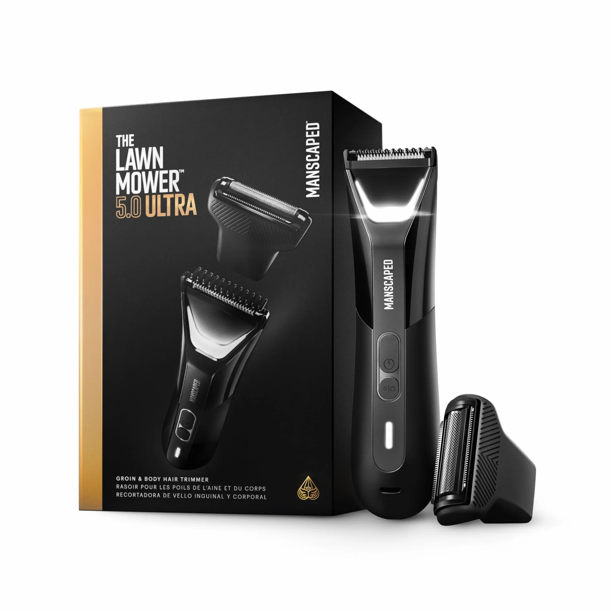 The Lawn Mower® 5.0 Ultra von MANSCAPED®: SkinSafe® Intim- und Körperhaartrimmer Mann, Bodygroomer, Zwei Funktionen - Trimmen und Glattrasur, Haarentfernung, Wasserdicht, Akku betrieben, Mit Etui