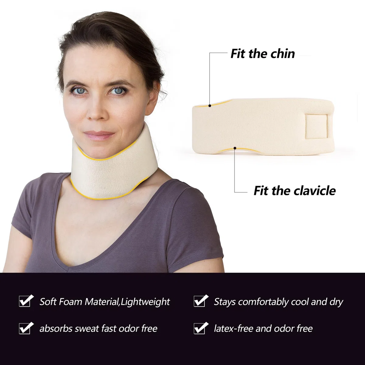 Cozyhealth Nackenstütze aus weichem Schaumstoff, universelle Halskrause, verstellbare Nackenstütze zum Schlafen, lindert Nackenschmerzen und Wirbelsäulendruck (weiß, 7,6 cm tiefer Kragen, M)
