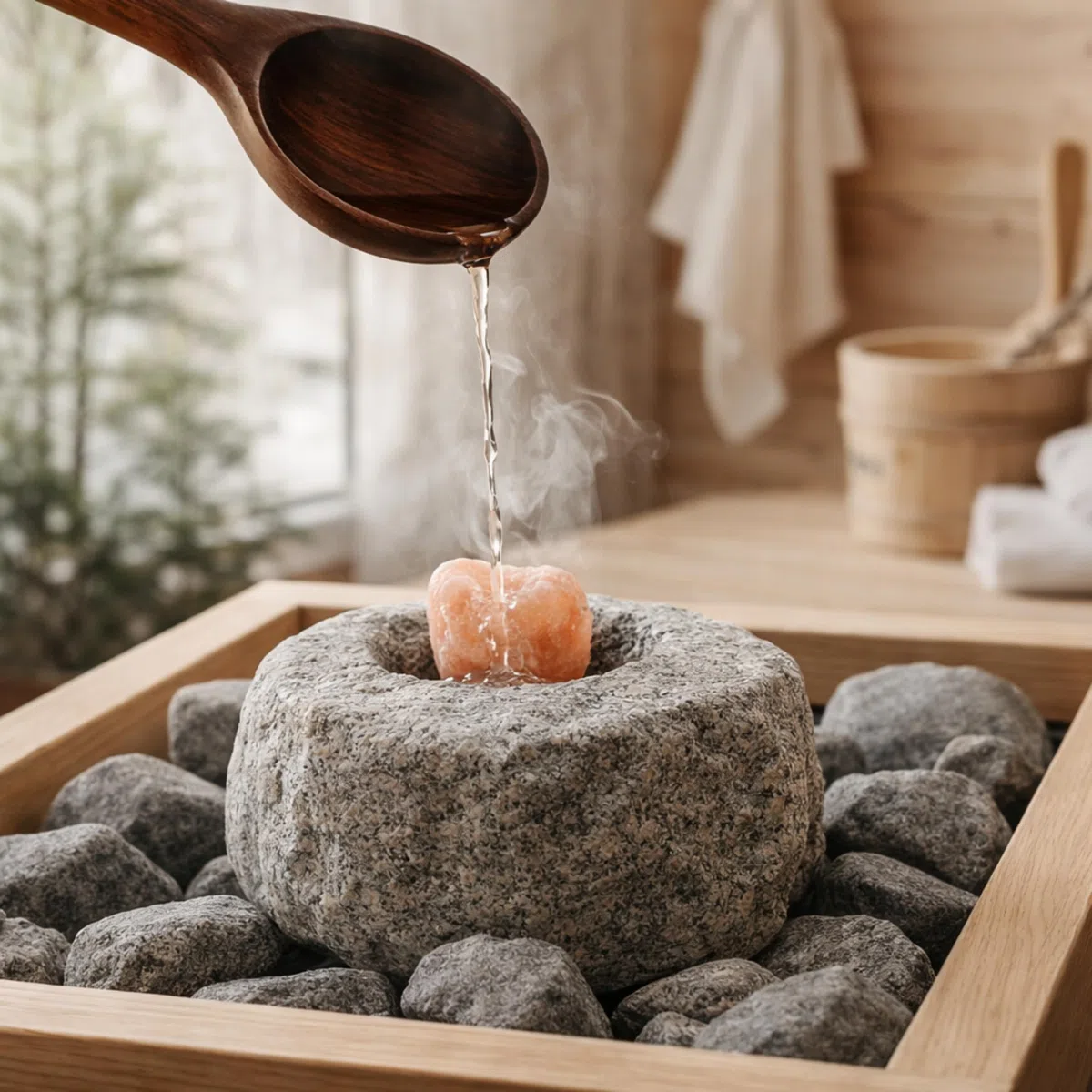 wellow® Sole-Set für die Sauna – 1 kg Himalaya-Salzkristalle + Spezial-Dampfstein – für intensiven Sole-Aufguss & wohltuendes Saunaklima – Saunasalz für Sauna & Solebad