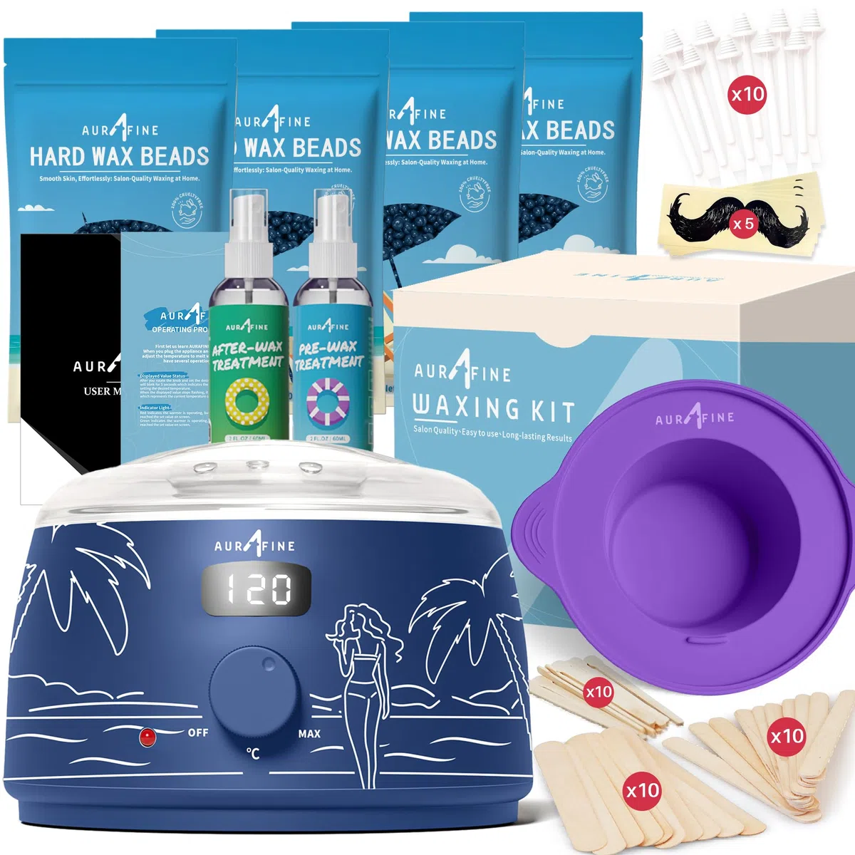 Premium Digital Waxing Kit für Frauen und Männer, Wachserhitzer zu Hause mit Wachsperlen & Silikontopf, Streifenlose Haarentfernung für empfindliche Haut Brasilianischer Bikini, Gesicht,