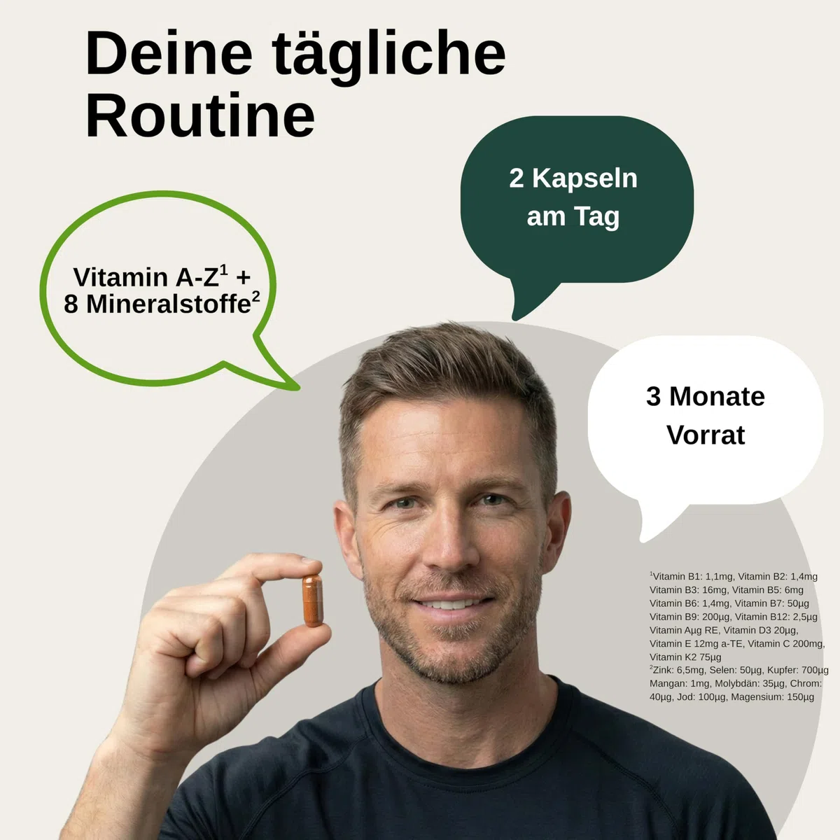 Vita Elements Multivitamin Komplex - 180 Kapseln - 21 Vitalstoffe von A-Z - 3 Monate Vorrat - Bioaktiv-Formen - Ohne Zusätze - Hochdosiert - Laborgeprüfte Qualität