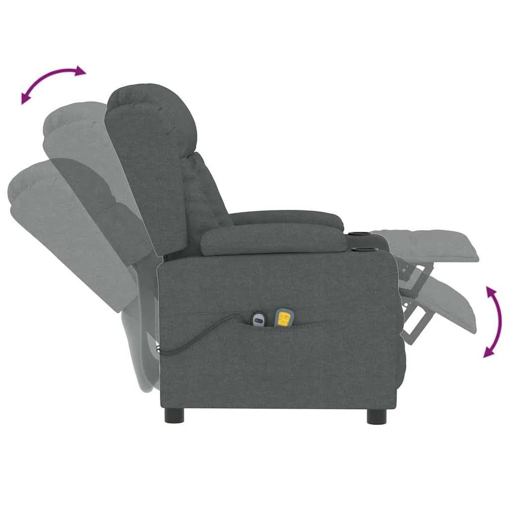 vidaXL Massagesessel, Sessel Verstellbar Elektrisch, Relaxsessel mit Liegefunktion Vibrationsfunktion, Ohrensessel Fernsehsessel, Dunkelgrau Stoff