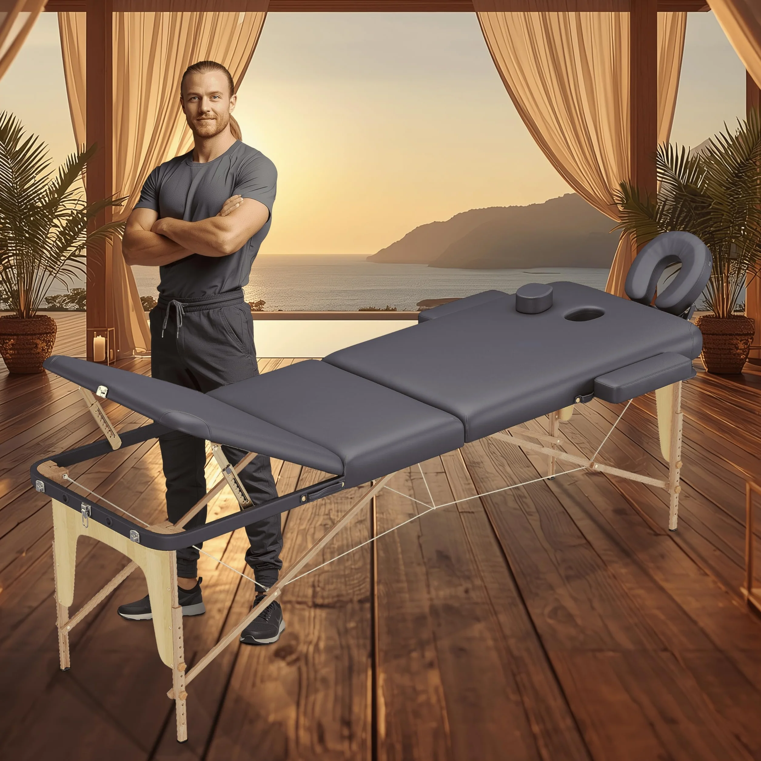 Beltom® Mobile Massagetisch Massageliege 3 zonen 180 x 56 cm. - Licht 13,2 kg mit Zubehör 15,5 kg - massagebed massageleuning Massagebank 3 Zones klappbar Kosmetikliege +TA. - Schwarz
