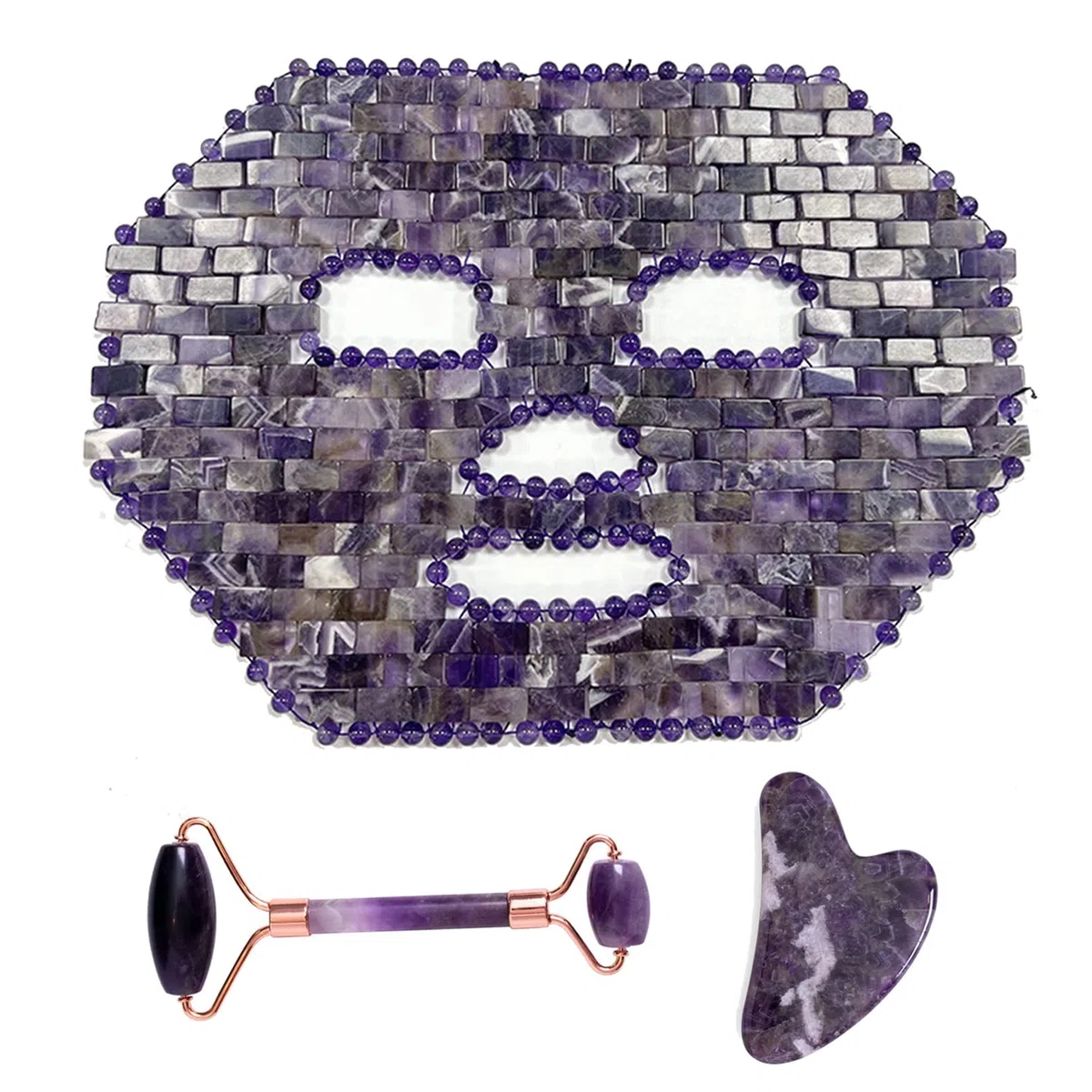Jade-Gesichtsmasken-Set aus natürlichem Jadestein, Anti-Aging-Schlaf-Jade-Maske mit Augenmaske, Jade-Roller und Gua Sha Beauty-Hautpflege-Massagegerät für Kältetherapie, Yoga, Meditation
