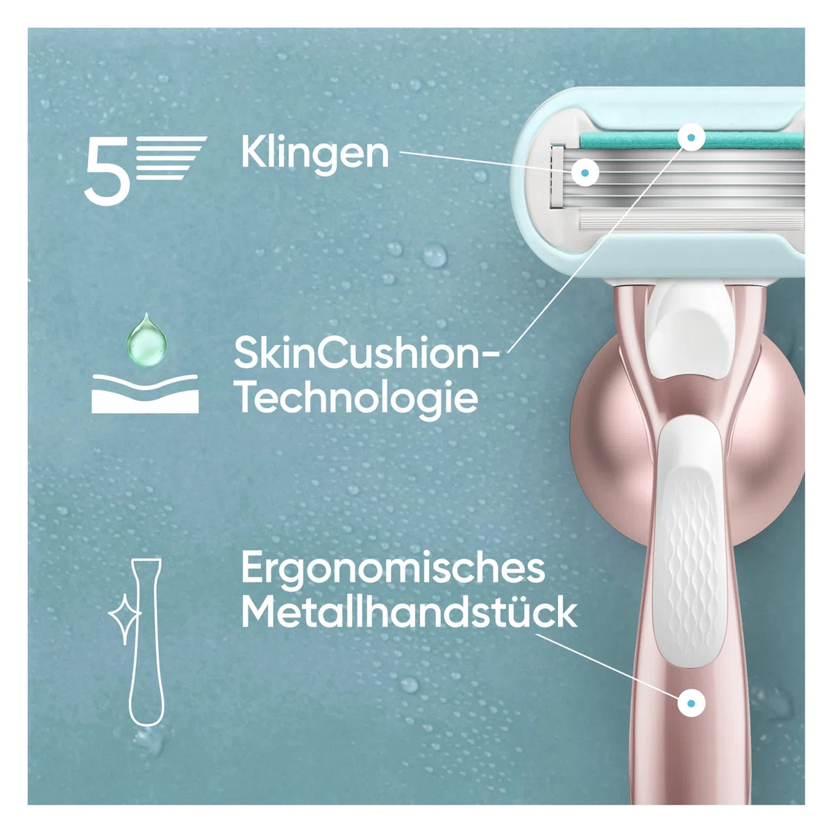 Gillette Venus Pro Smooth Sensitive Rasierer Damen, Metall, Rosegold - Damenrasierer für Empfindliche Haut, Inkl. 9 Rasierklingen für Nassrasierer, Langlebiges Metallhandstück Und Duschhalterung
