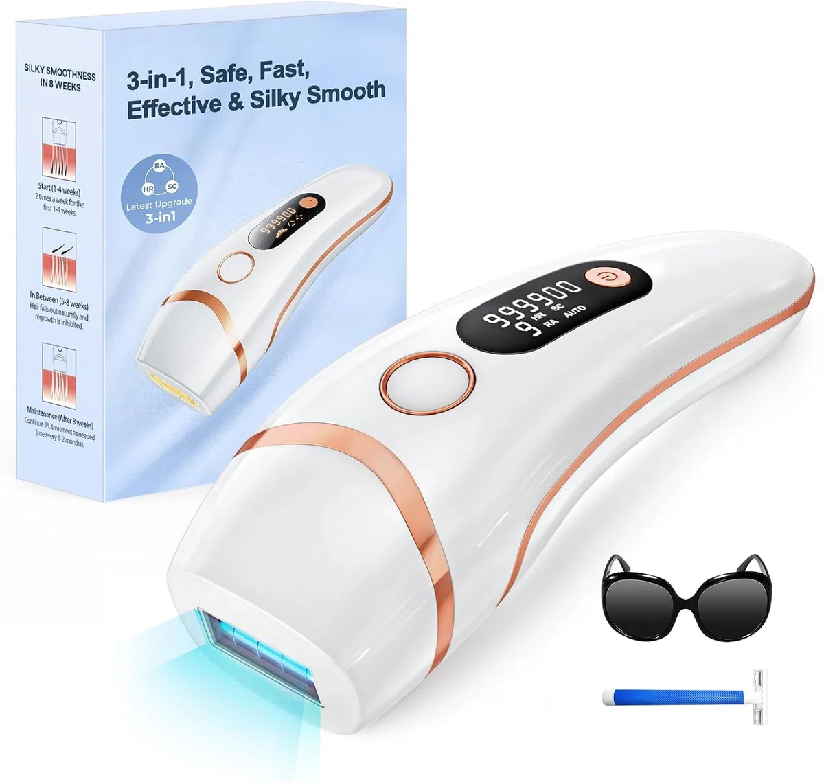 IPL Geräte Haarentfernung Laser für Männer und Frauen, 999,900 Lichtimpulse 3 Funktionen HR/SC/RA und 9 Energiestufen Schmerzlos Haarentfernung für Körper, Gesicht, Bikinibereich