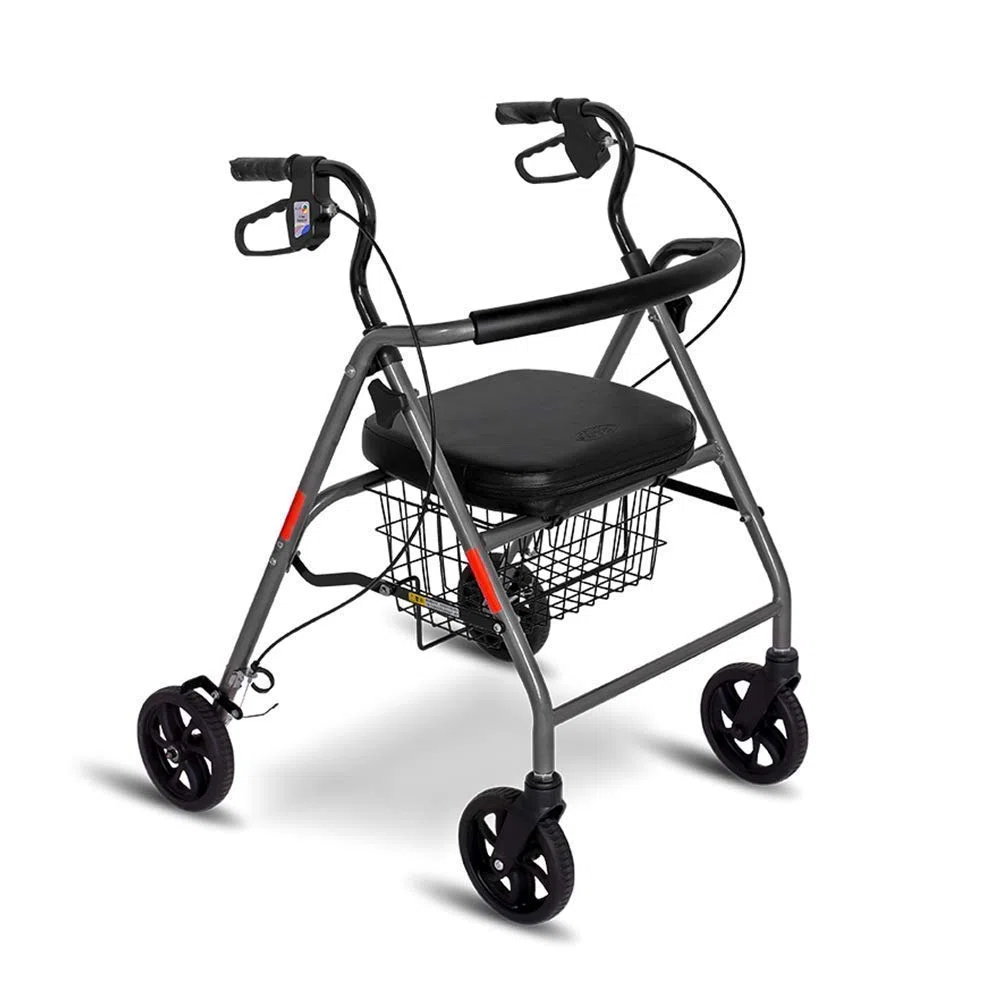 Gehhilfen für Senioren, Rollator, zusammenklappbarer Rollator mit Vier Rädern, gepolsterter Sitz, feststellbare Bremsen, ergonomische Griffe, Einkaufskorb, eingeschränkte Mobilitätshilfe,