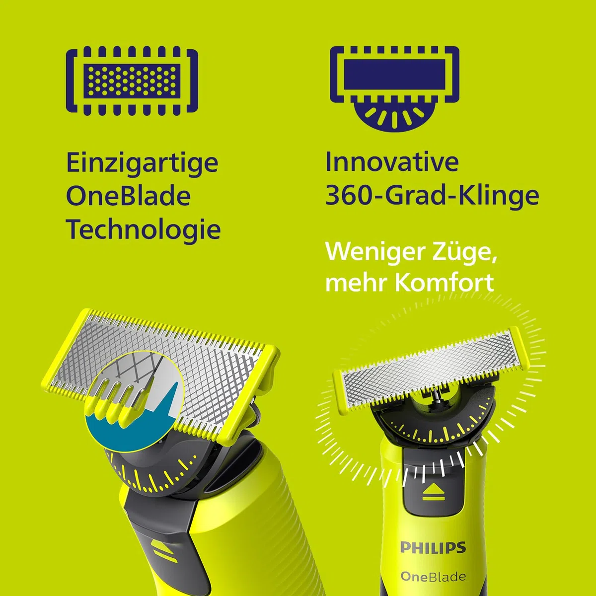 PHILIPS OneBlade 360 Face & Body mit App-Anbindung - elektrischer Rasierer, Trimmer & Bodygroomer, 2x 360 Klingen, verstellbarer Trimmaufsatz, 2x Körperaufsätze, für Gesicht & Körper (QP4631/30)