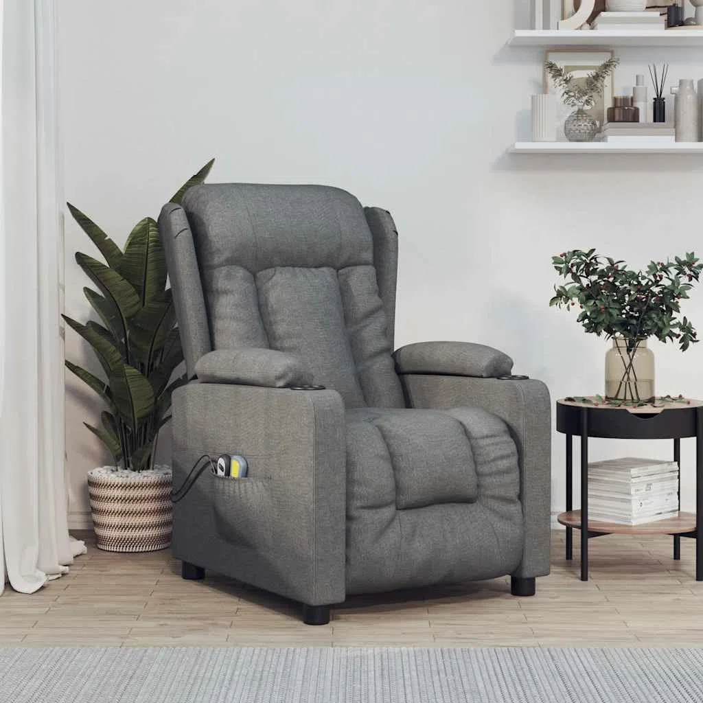 vidaXL Massagesessel, Sessel Verstellbar Elektrisch, Relaxsessel mit Liegefunktion Vibrationsfunktion, Ohrensessel Fernsehsessel, Dunkelgrau Stoff