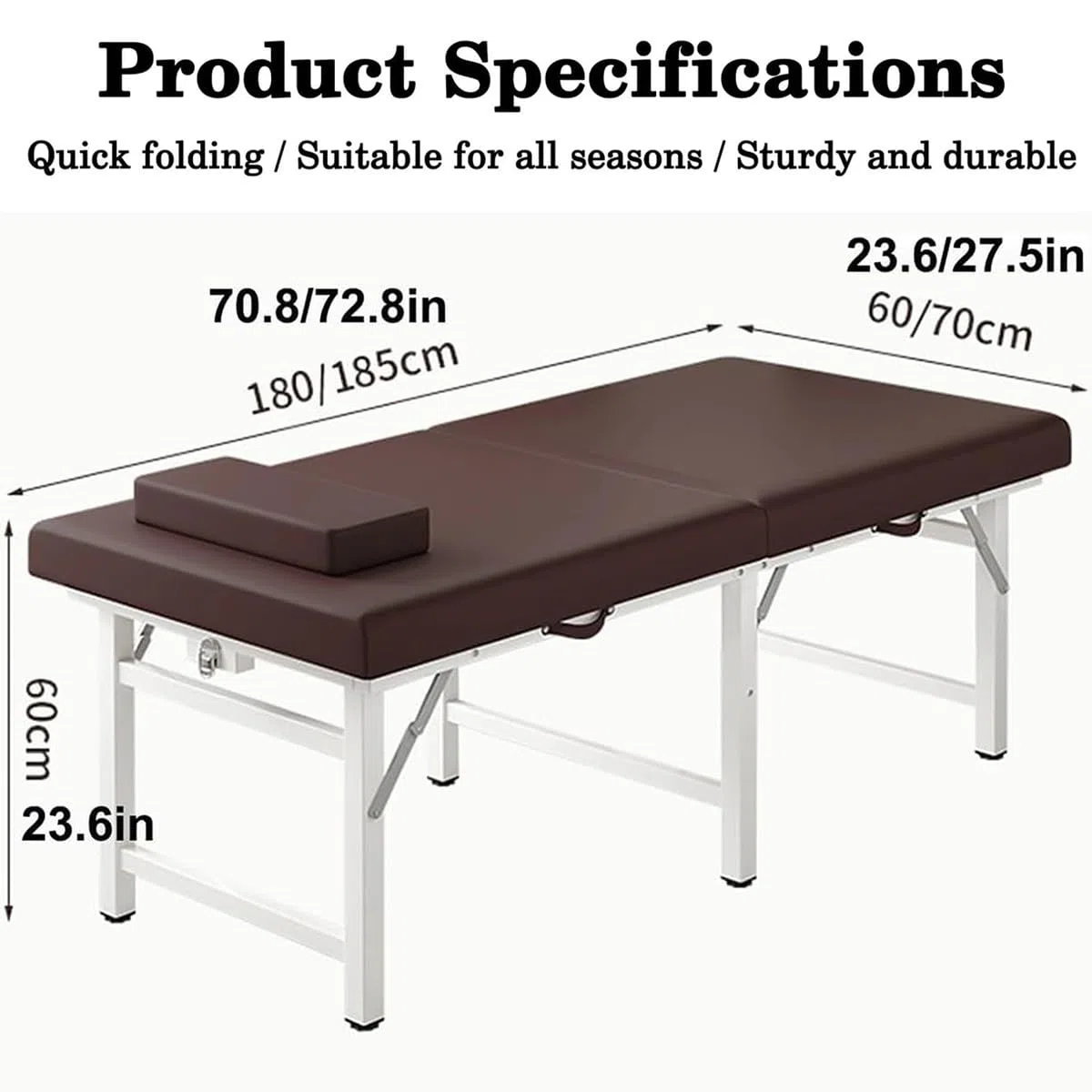 Massageliege Metall, Massagetisch Klappbar Stabil, bis zu 200 kg, Kunstleder und Kopfstütze, Tasche, 180x60x60/185x70x60CM