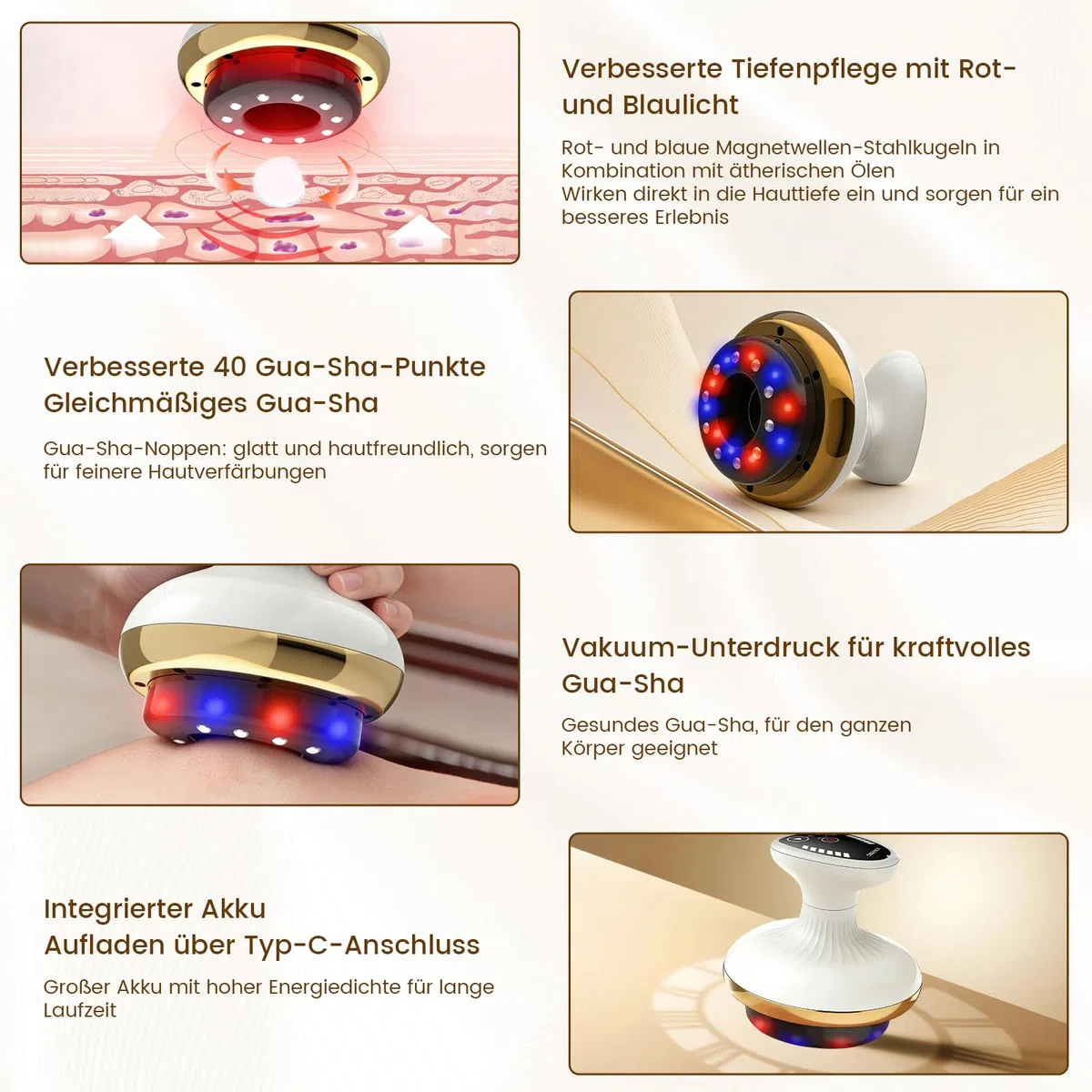 Vacuvia Cellulite Massager, 4-in-1 Vakuum Massagegerät gegen Cellulite mit Wärmetherapie & LED-Licht, Elektrisches Schröpfgerät für Lymphdrainage, Anti-Cellulite Massagegerät