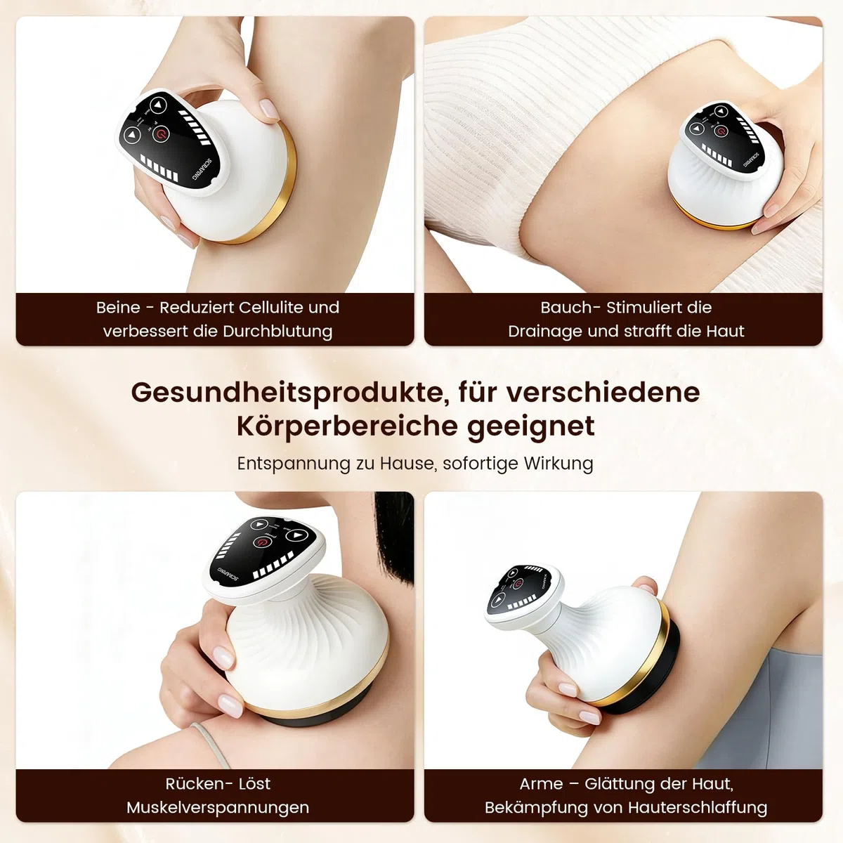 Vacuvia Cellulite Massager, 4-in-1 Vakuum Massagegerät gegen Cellulite mit Wärmetherapie & LED-Licht, Elektrisches Schröpfgerät für Lymphdrainage, Anti-Cellulite Massagegerät