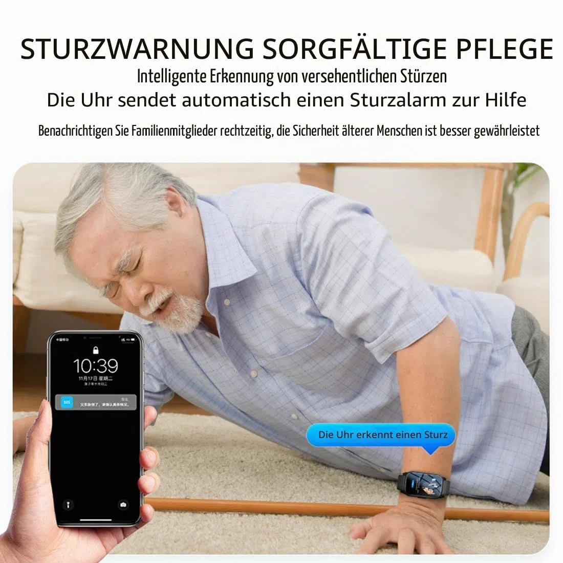 Notrufuhren Für Senioren GPS Intelligentes Armband Senioren SOS Notruf Armband, Notfallknopf Für Senioren, GPS Tracker Smartwatch Mit Sturzerkennung，Geeignet Für Ältere Menschen