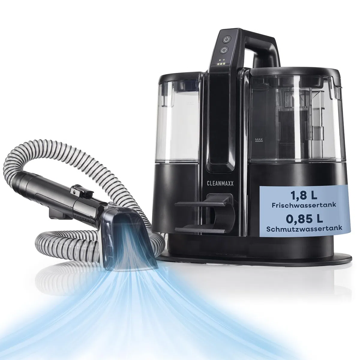 CLEANmaxx Akku Polster- & Teppichreiniger Pro | kompakter Waschsauger zur effektiven Nassreinigung | Nass Trockensauger & Polsterreiniger Gerät in einem | Nasssauger für Camping, Reise, Auto & Garten
