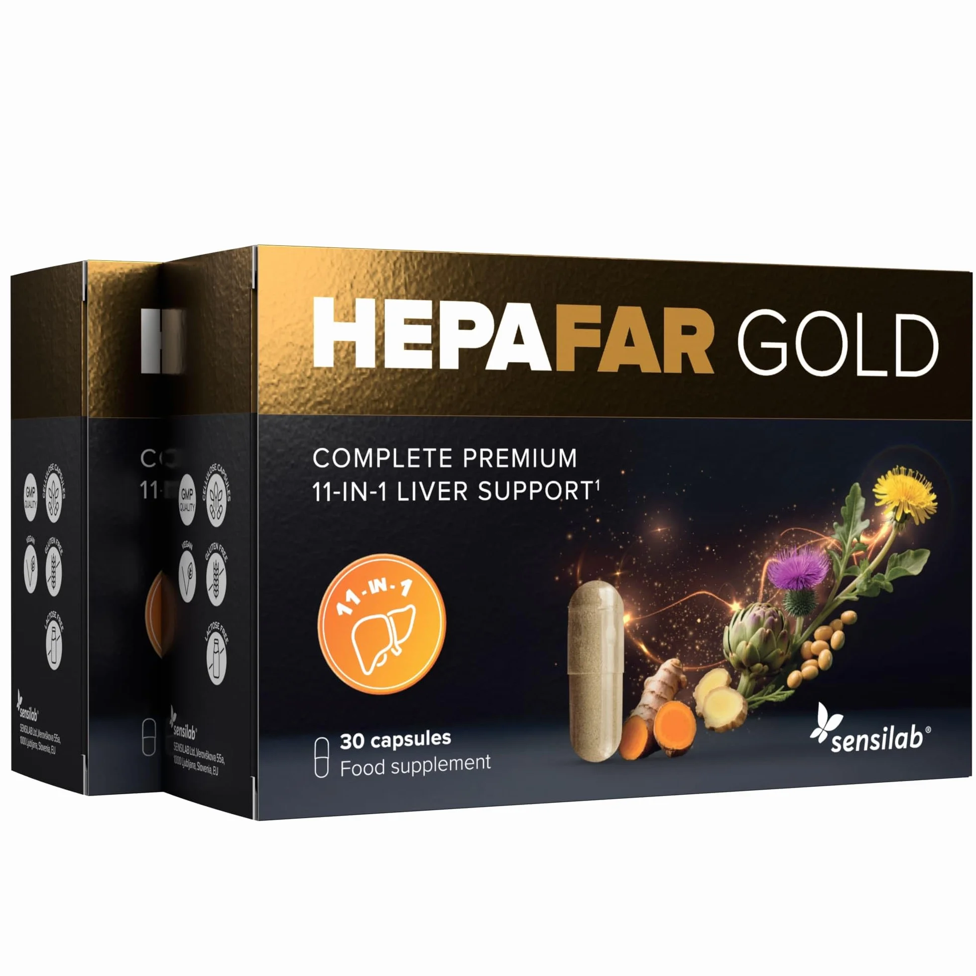Hepafar Gold Premium mit Glutathion, Kurkuma, Mariendistel, Cholin, Artischocke und Ingwer – Nahrungsergänzungsmittel für die Leber, 60 Kapseln, von Sensilab