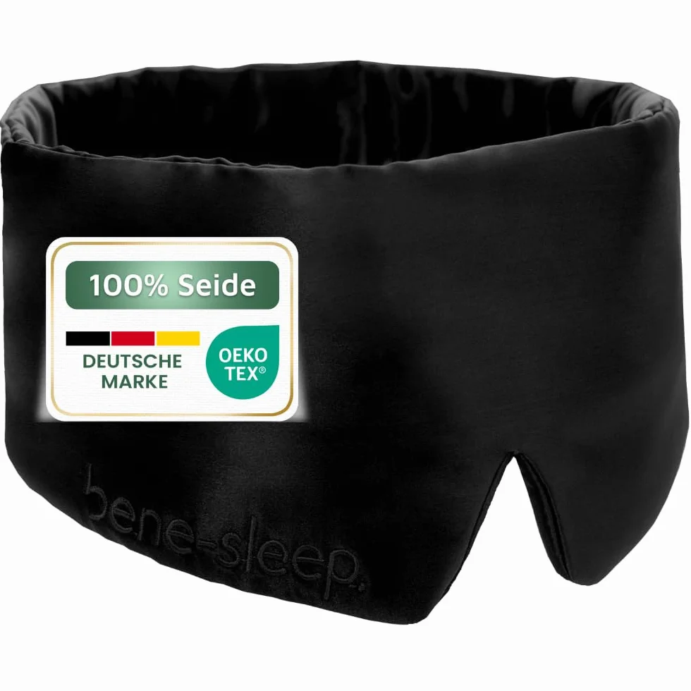 Premium Seidenschlafmaske – 100% lichtdicht – Weiche Polsterung – Hautfreundlich Augenbrille für erholsamen Schlaf – Für längeren REM-Schlaf und schnelleres Einschlafen (Schwarz)