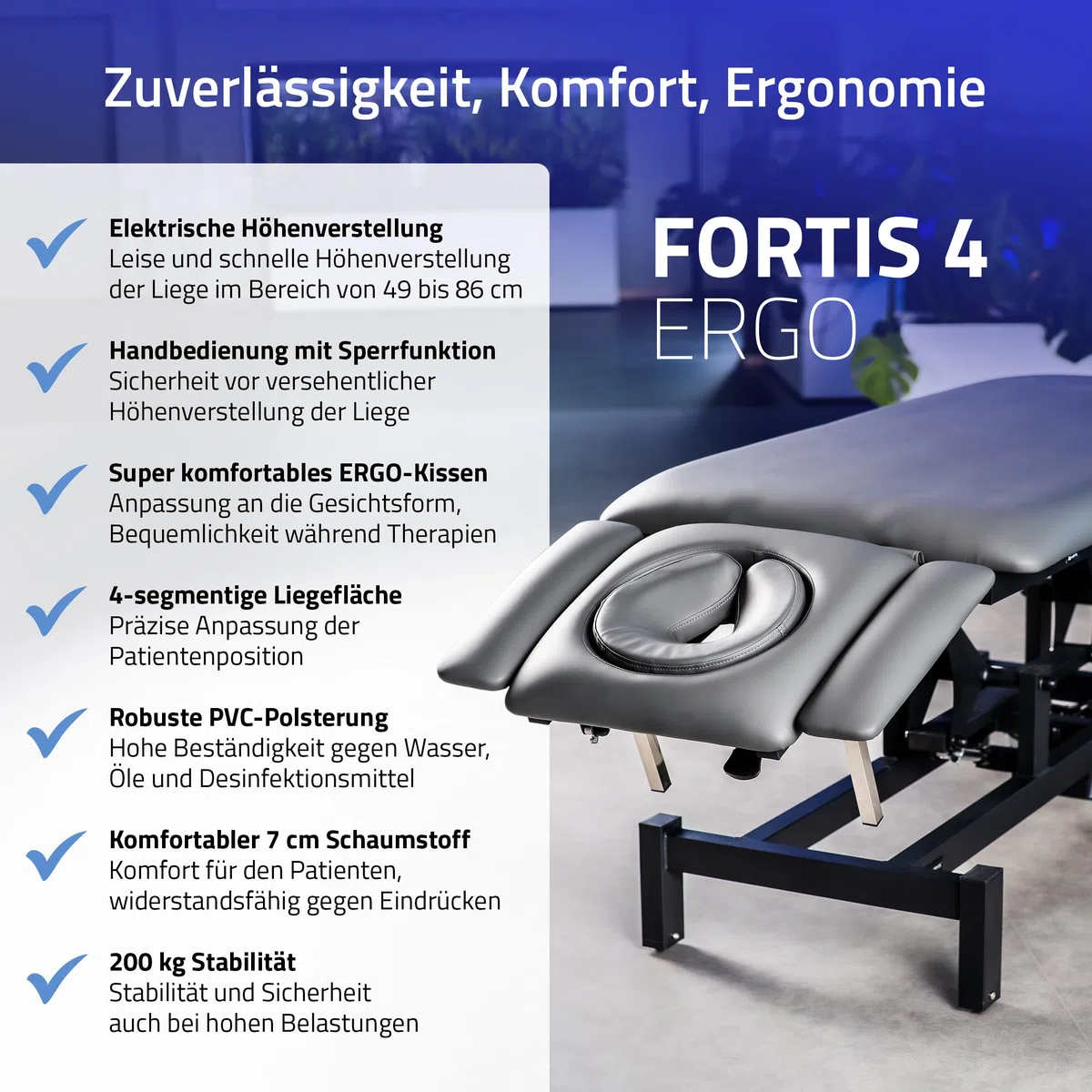 Massageliege Elektrisch mit 4-Segmente, Elektrische Massageliege Höhenverstellbar 192 x 68cm, Kosmetikliege Elektrisch bis zu 200 kg, Massagebank für Therapieliege mit Fernbedienung, Fortis 2 Ergo