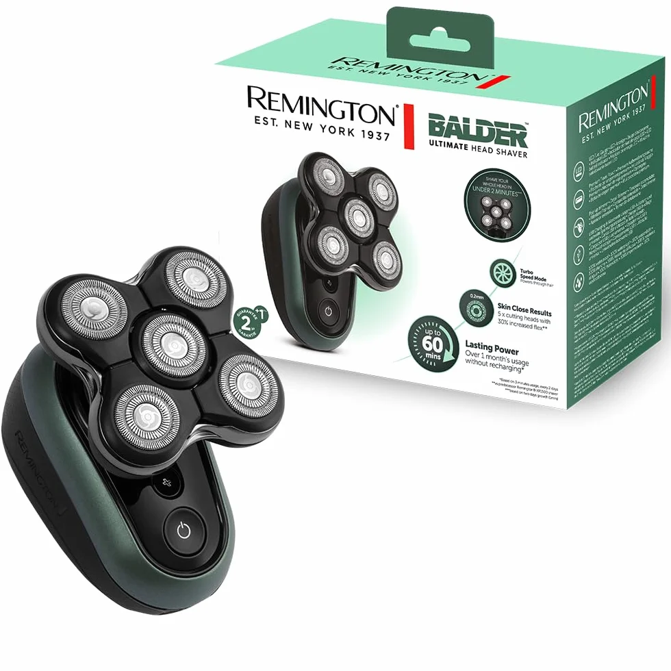 Remington Glatzen-Rasierer Herren elektrisch [Turbo Boost Funktion] Kopf-Rasierapparat Lithium (5 Scherköpfe, glatte Rasur max.0,2mm,Haar-Auffang-Kammer,Detail-Trimmer,Wasserdicht)Kopfrasierer XR1600