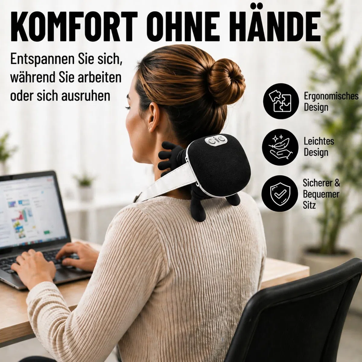 BeFit24 Nackenmassagegerät 4D mit Wärme, Kabellos, Tiefengewebe Massagegerät für Nacken Schulter Rücken, Effektiv gegen Schmerzen & Verspannungen, Ideal für Büro, Zuhause & Geschenk