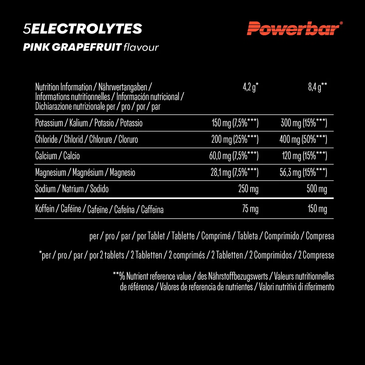 Powerbar - 5 Electrolytes - Pink Grapefruit - Brausetabletten mit 5 Elektrolyten - 10 Stück (12er Pack) - 75mg Koffein