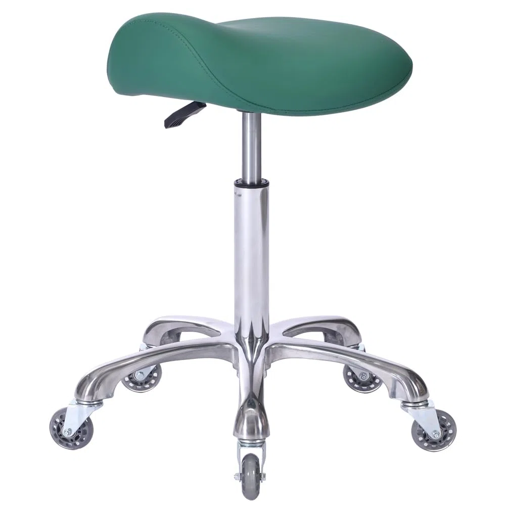 Professioneller Sattelhocker mit Rollen, ergonomisch, drehbar, höhenverstellbar, für Klinik, Zahnarzt, Schönheitssalon, Tattoo, Heimbüro, Grün